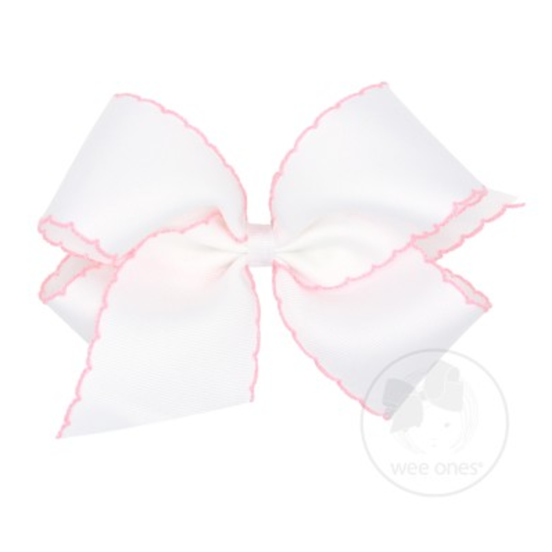 Wee Ones Bows Wee Ones King White W Light Pink Moonstitch Bow