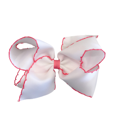 Wee Ones Wee Ones King White/Hot Pink Moonstitch Bow