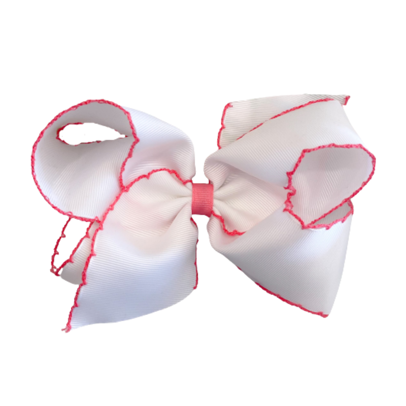 Wee Ones Bows Wee Ones King White W Hot Pink Moonstitch Bow