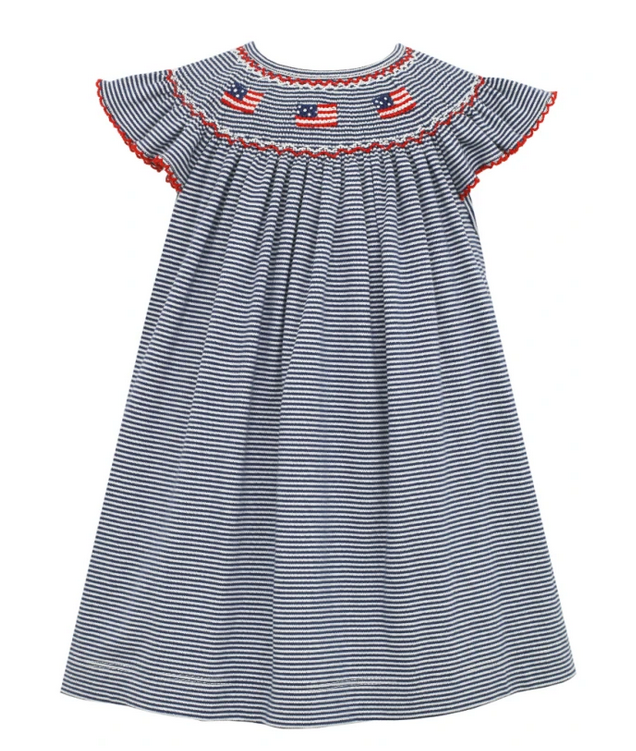 Petit Bebe Navy Stripe Flags Angel Wing Bishop Bibs And Kids Boutique