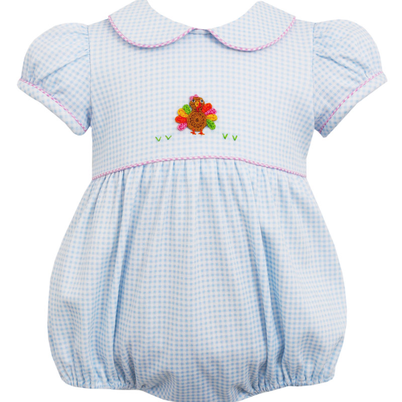 Petit Bebe Blue Gingham W Pink Piping Turkey Bubble Bibs And Kids Boutique
