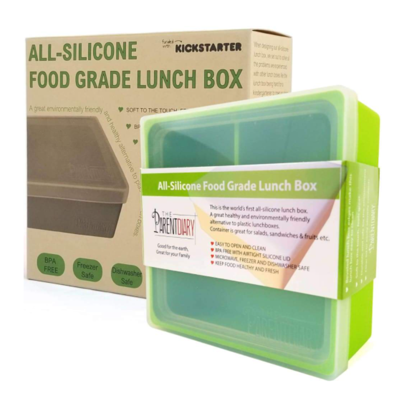 3-Compartment Silicone Lunch Box - Green