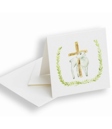 Over the Moon Lamb And Cross Enclosure Card