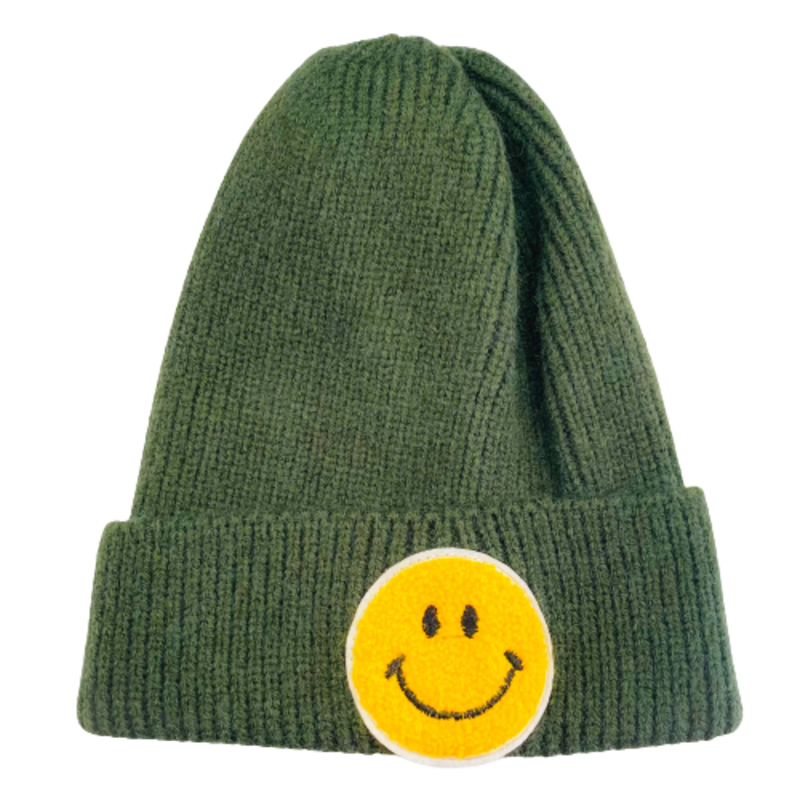 Dark Green Smiley Face Beanie - Bibs 