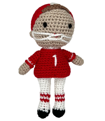 Zubels Zubels Football Player Bamboo Crochet Rattle - Red & White