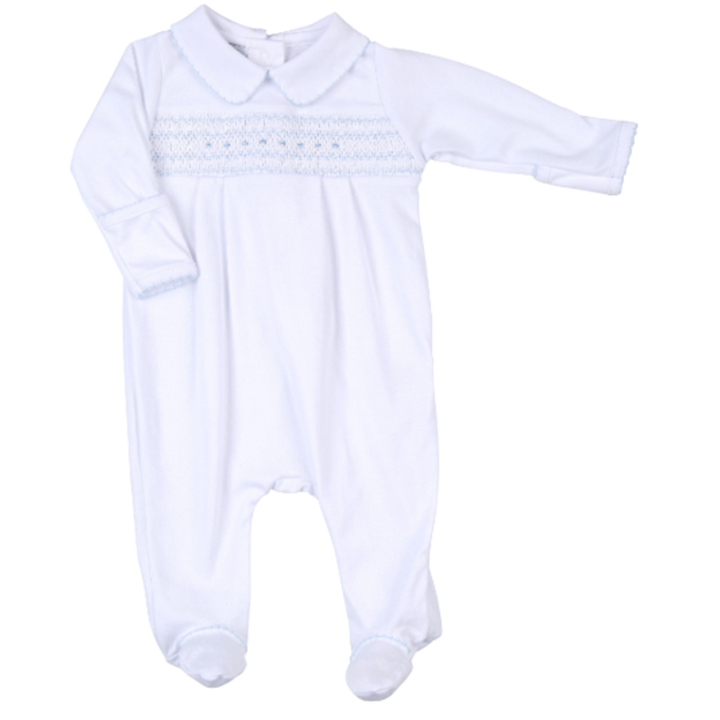 Magnolia Baby Magnolia Baby Lt Blue Taylor and Tyler Smocked Footie
