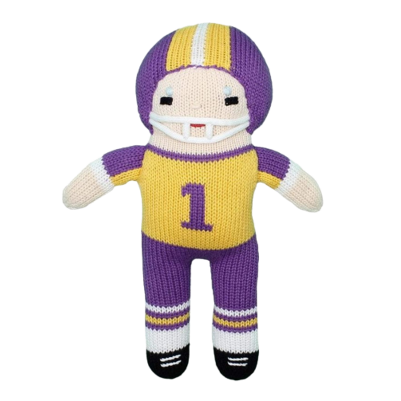 Zubels Zubels 7" Football Player Knit Rattle - Purple & Gold