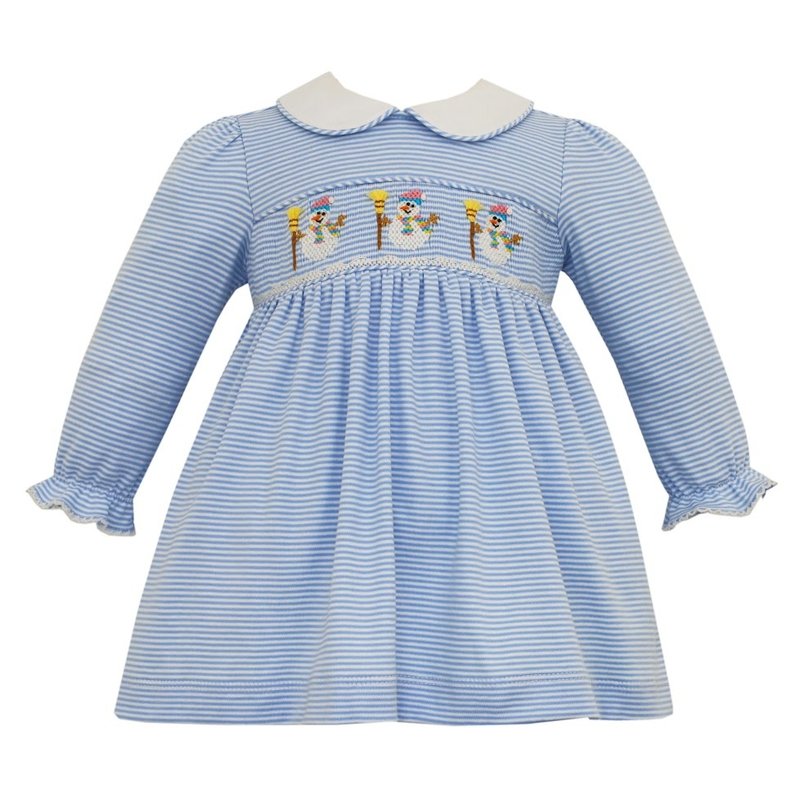 Petit Bebe *Pre-Order* Petit Bebe Snowman Lt Blue Stripe Dress