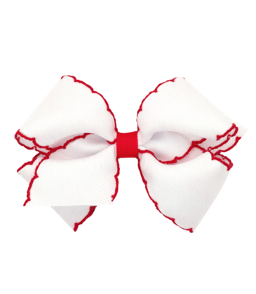 Wee Ones Wee Ones Medium White/Red Moonstitch Bow