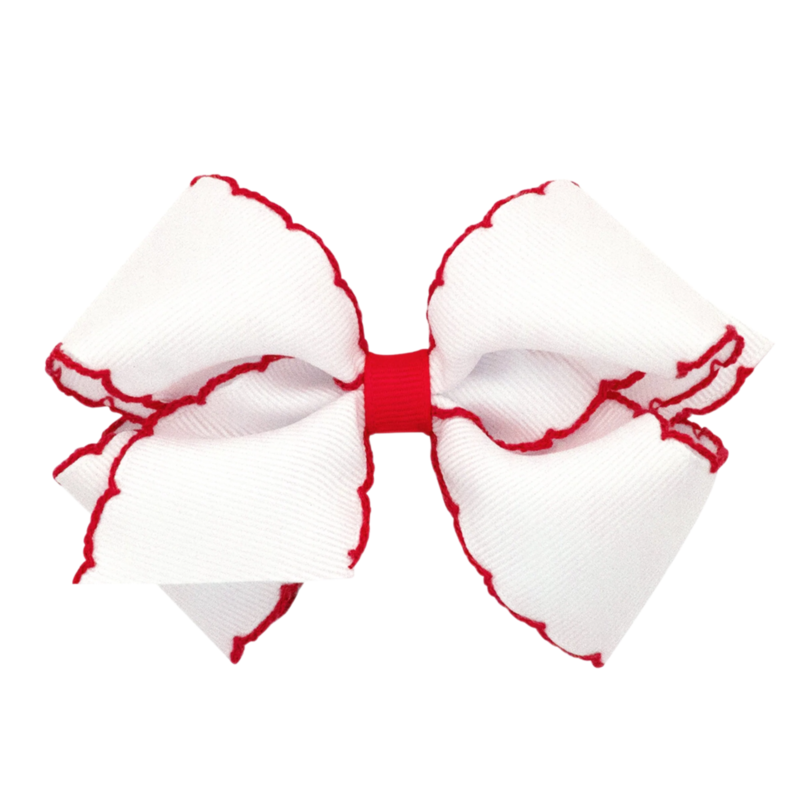 Wee Ones Wee Ones Medium White/Red Moonstitch Bow