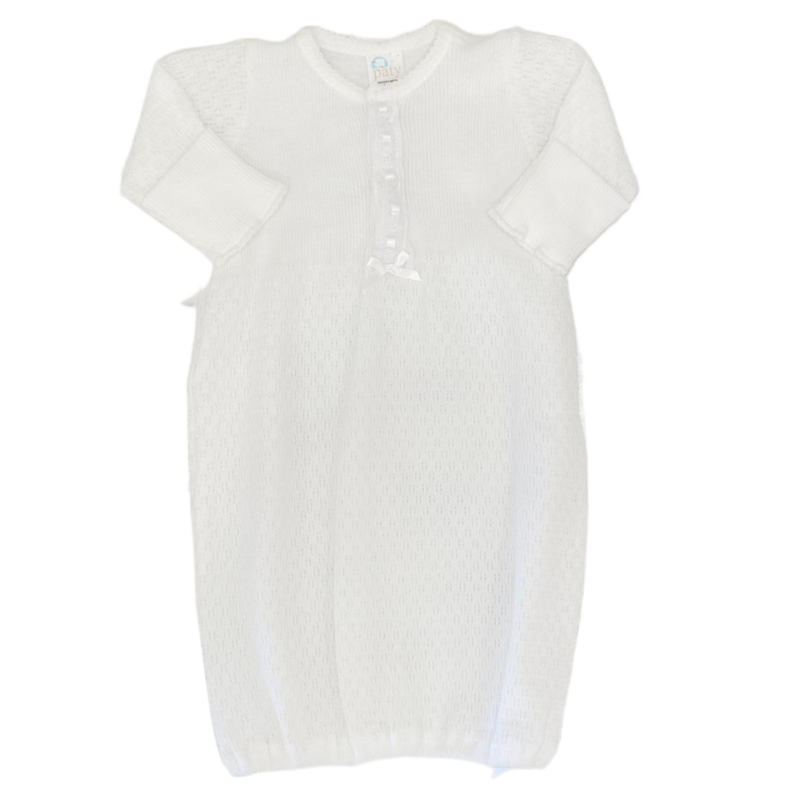 Paty LS Day Gown w/ Eyelet Trim - White