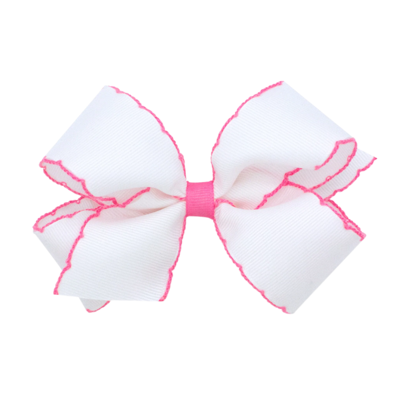 Wee Ones Wee Ones Small White/Hot Pink Moonstitch Bow