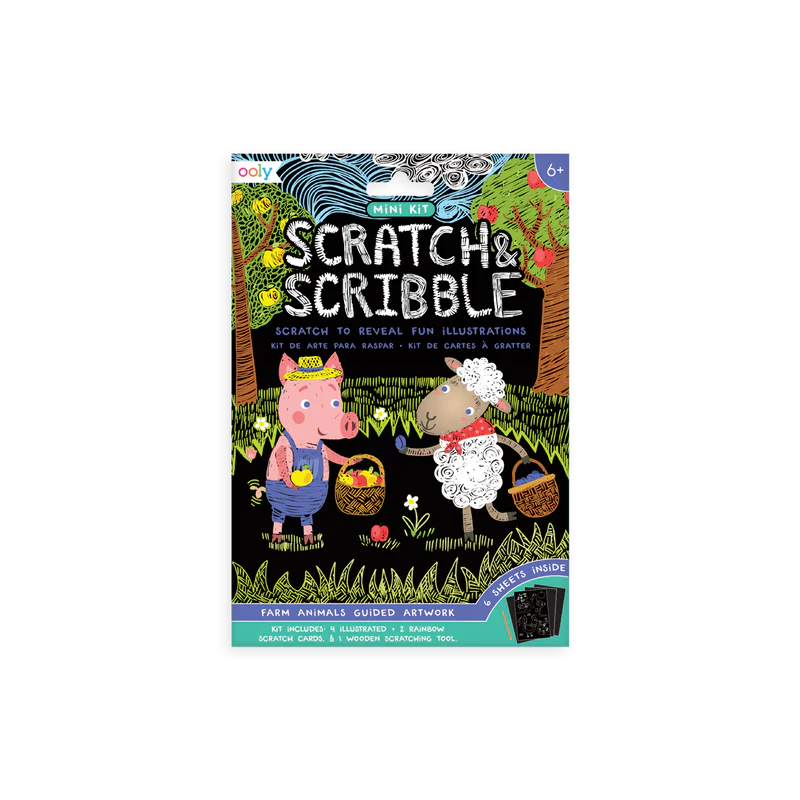 Ooly Ooly Farm Animals Scratch & Scribble Mini Art Kit