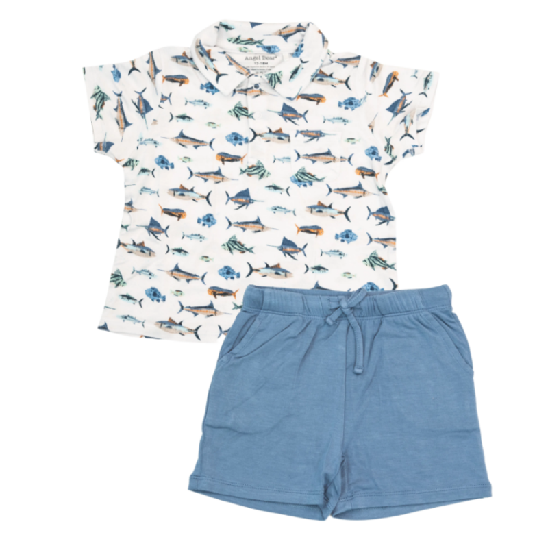 Angel Dear Angel Dear Tropical Ocean Fish Polo Shirt & Short Set