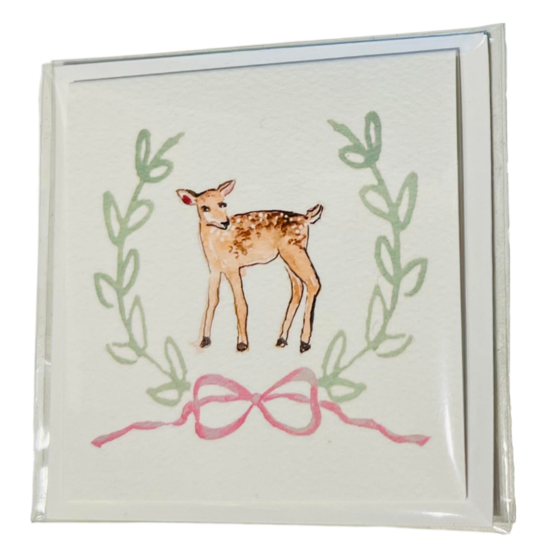 Over the Moon Deer with Pink Bow Enclosure Card