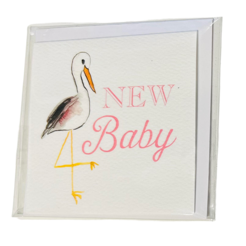 Over The Moon New Baby Pink Stork Enclosure Card