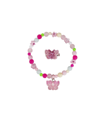 Great Pretenders Great Pretenders Pink Sparkle Butterfly Bracelet & Ring Set