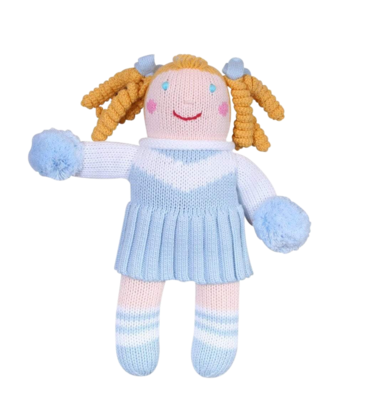 Zubels Zubels 7" Cheerleader Knit Rattle - Light Blue/White