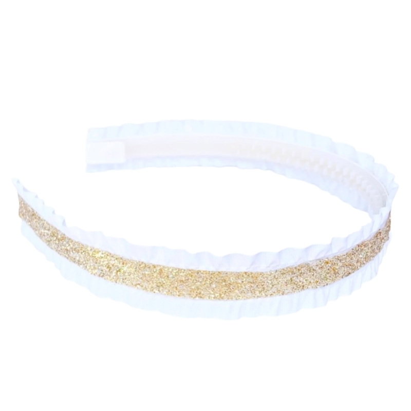 Lolo Gold Glitter Double Ruffle Ribbon Headband