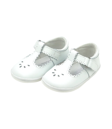 L'Amour Dottie Scalloped T-Strap Mary Jane - White