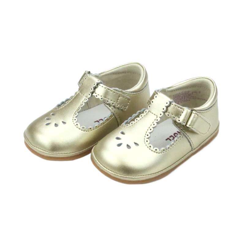 L'Amour Dottie Scalloped T-Strap Mary Jane - Gold