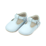 L'Amour Elodie Scalloped T-Strap Mary Jane Crib Shoe - Blue