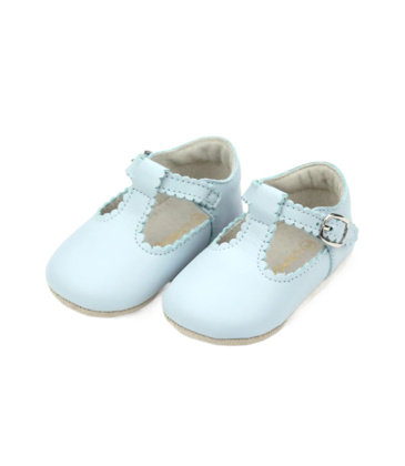 L'Amour Elodie Scalloped T-Strap Mary Jane Crib Shoe - Blue