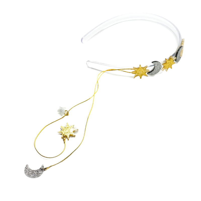 Lilies & Roses Celestial Glitter Star & Moon Charms Headband