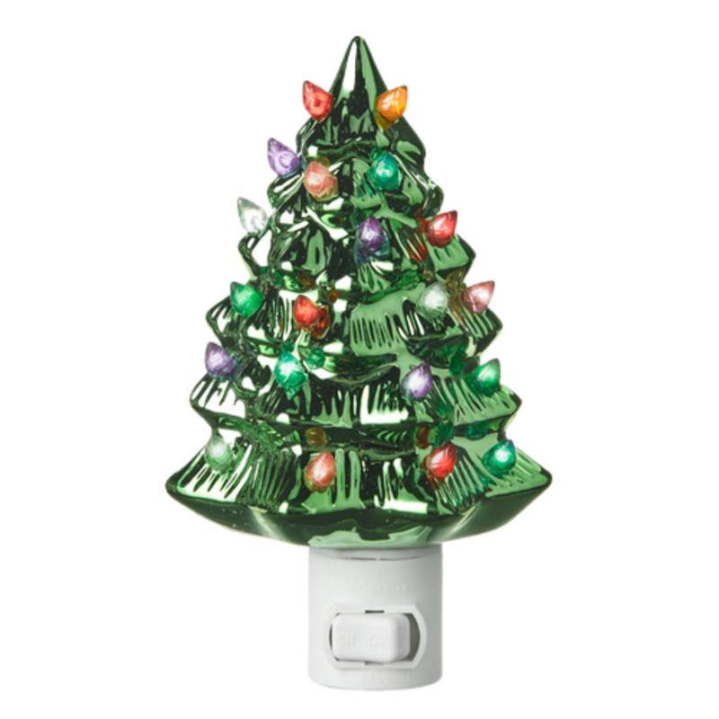 Raz Imports Vintage Tree Night Light - Metallic Green