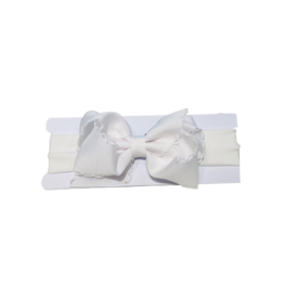 Wee Ones Wee Ones White/White Moonstitch Bow on Jersey Band