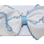 Wee Ones Wee Ones White/Millennium Blue Moonstitch Bow on Jersey Band