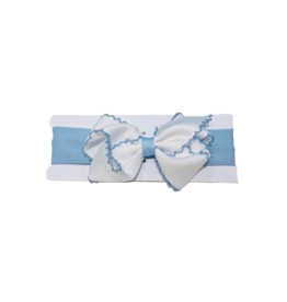 Wee Ones Wee Ones White/Millennium Blue Moonstitch Bow on Jersey Band