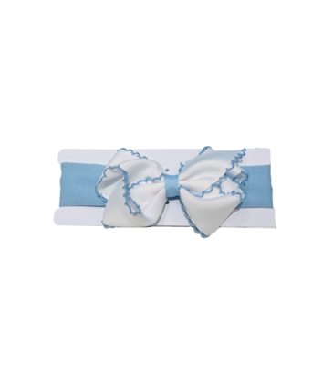 Wee Ones Wee Ones White/Millennium Blue Moonstitch Bow on Jersey Band