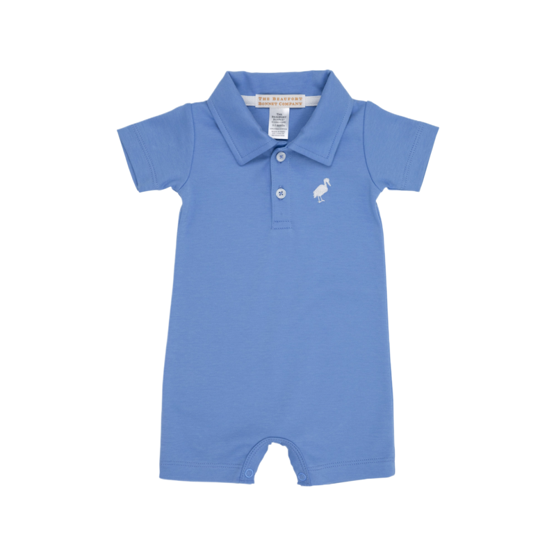The Beaufort Bonnet Company The Beaufort Bonnet Company - Sir Proper's Romper Barbados Blue With Worth Avenue White Stork