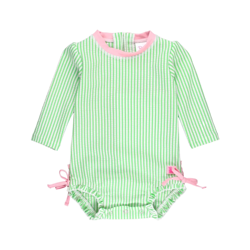 RuffleButts Spring Green Seersucker LS 1pc Rash Guard