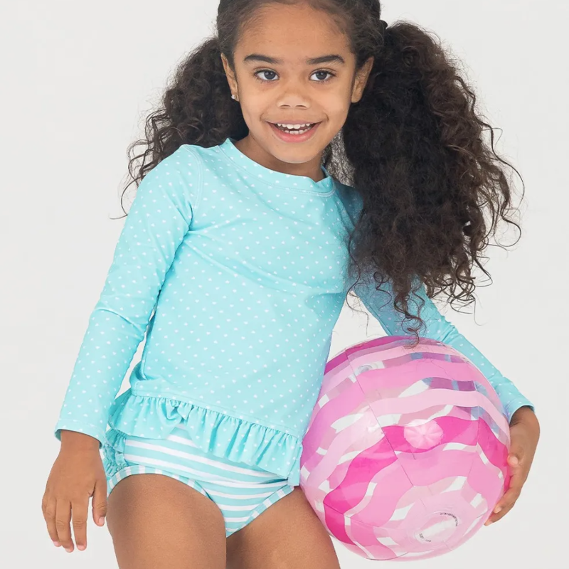 Tea Collection, Tropical Bird Flock in Pink Rash Guard Ruffle Baby Swimsuit  - Steveston Village Maternity