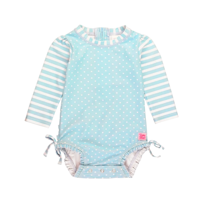 RuffleButts Tropical Breeze Heart Polka Dot LS 1pc Rash Guard