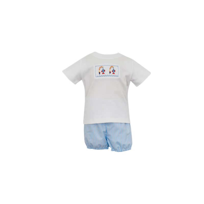 Petit Bebe Petit Bebe Blue Stripe Fishing Lures T-Shirt Bloomer Set