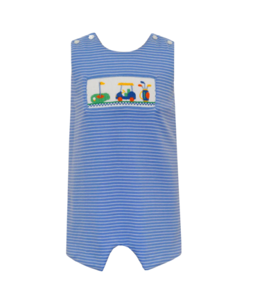Anavini Boys Blue Gingham Jon Jon - Embroidered Train main image 1