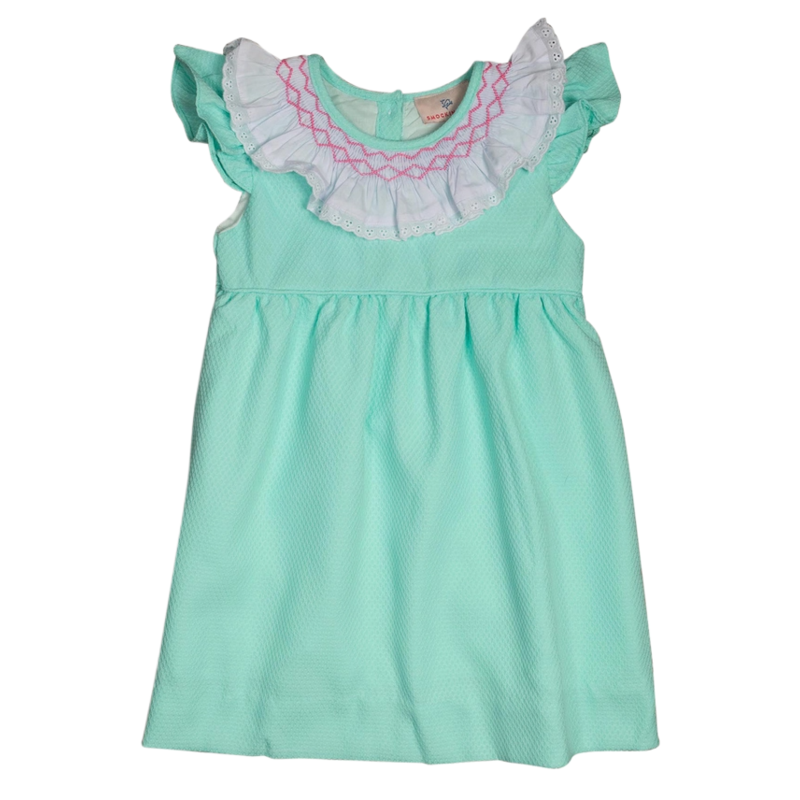 Smockingbird Smockingbird Mint Honeycomb Smocked Pique Dress