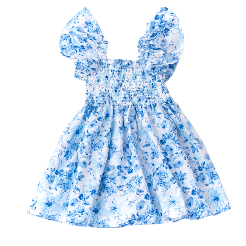 Shade Critters Hibiscus Rose Smocked Flutter Sleeve Dress