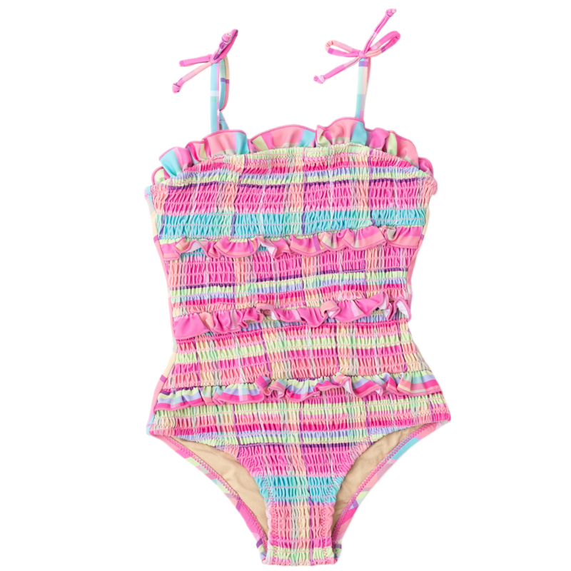 Shade Critters Summer Plaid Smocked Ruffle 1pc