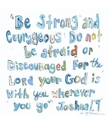 Chelsea McShane Art Joshua 1:9 Blue Acrylic Block