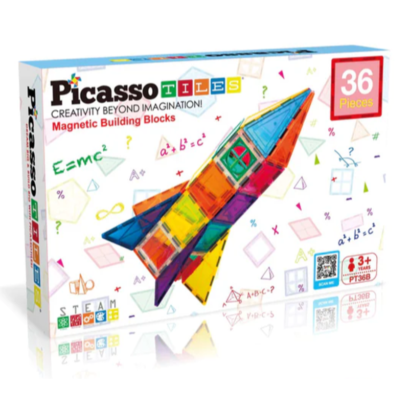 PicassoTiles PicassoTiles 36pc Rocket Ship Magnetic Building Block Set