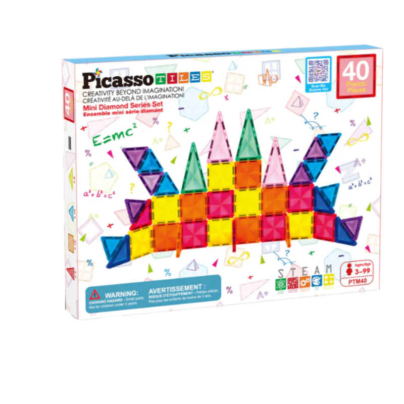 PicassoTiles PicassoTiles 40pc Mini Diamond Collection Travel Size Building Block Tile Set
