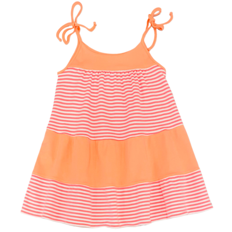 Squiggles Squiggles Coral Stripe Tiered Dress