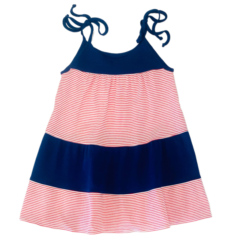 Squiggles Squiggles Red Stripe/Navy Tiered Dress