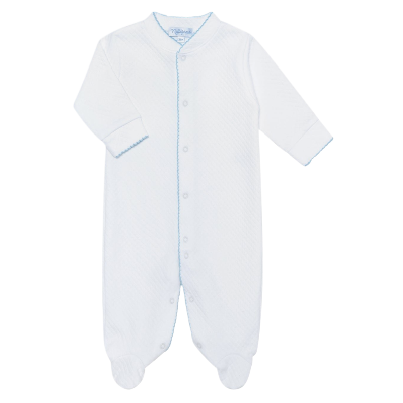 Nella Pima Nella Pima Blue Picot Trim Milano Baby Footie