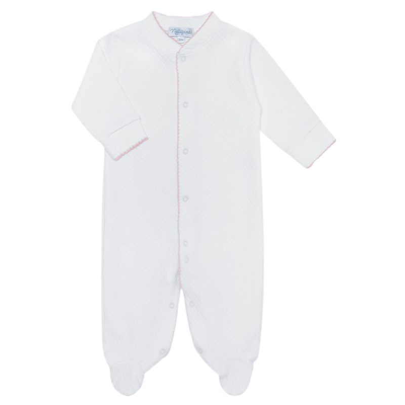 Nella Pima Nella Pima Pink Picot Trim Milano Baby Footie