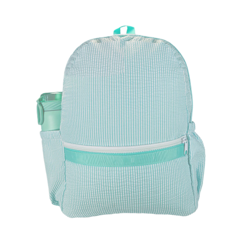 Mint Mint Seersucker Medium Backpack w/ Pockets - Mint